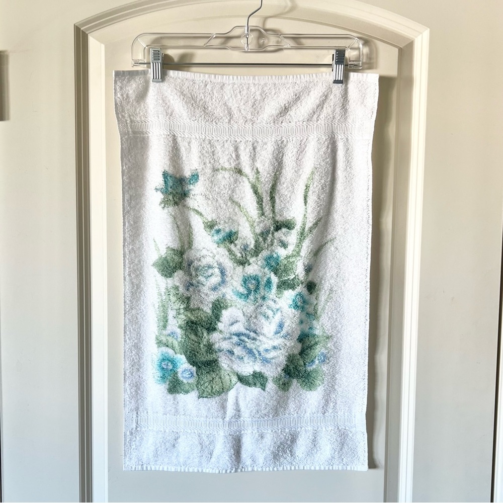 Vintage JCPenney Blue Rose Hand Towel, 100% Cotton, Cottagecore
